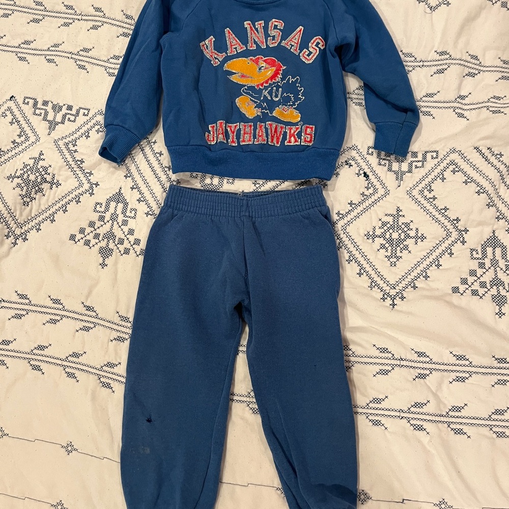 Vintage Kansas Jayhawks blue kids sweatsuit sweatshirt sweatpants set 2T